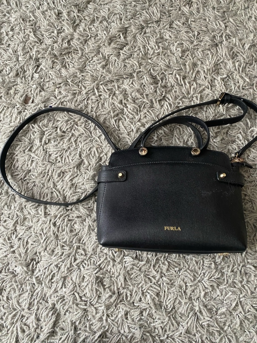 Furla Black Leather Mini Crossbody with Gold Hardware